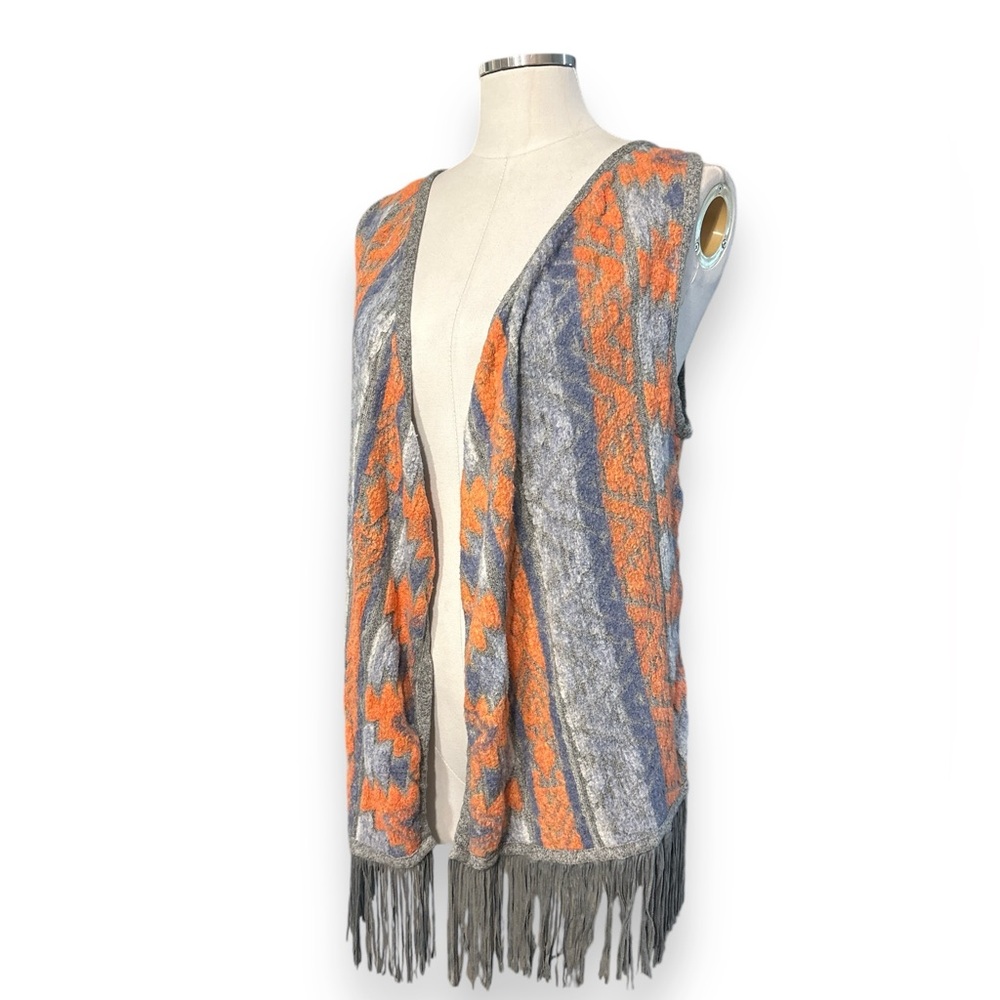 INC INTERNATIONAL CONCEPTS Modern Chic Patterned Vest Fringe Hem- Bitter…